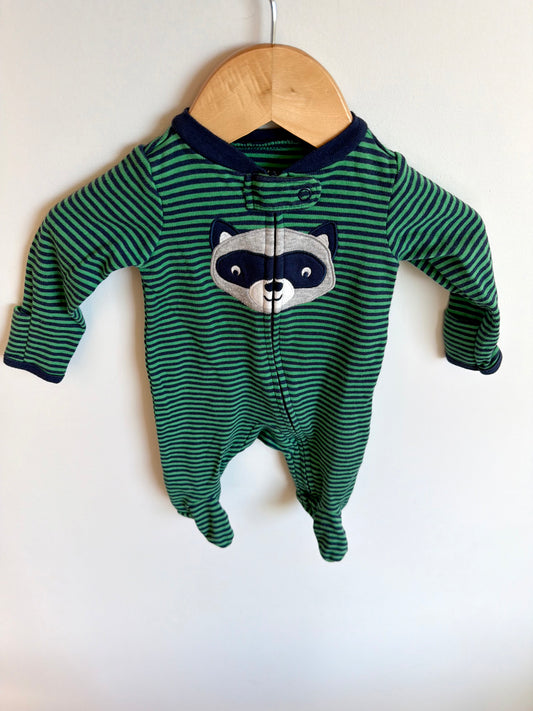 Racoon Green Stripe Sleeper / 0m