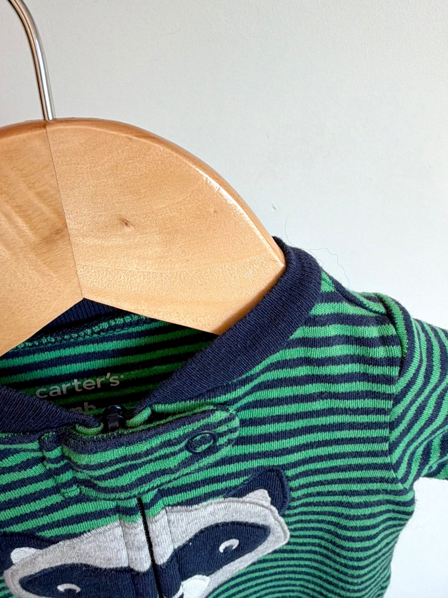 Racoon Green Stripe Sleeper / 0m