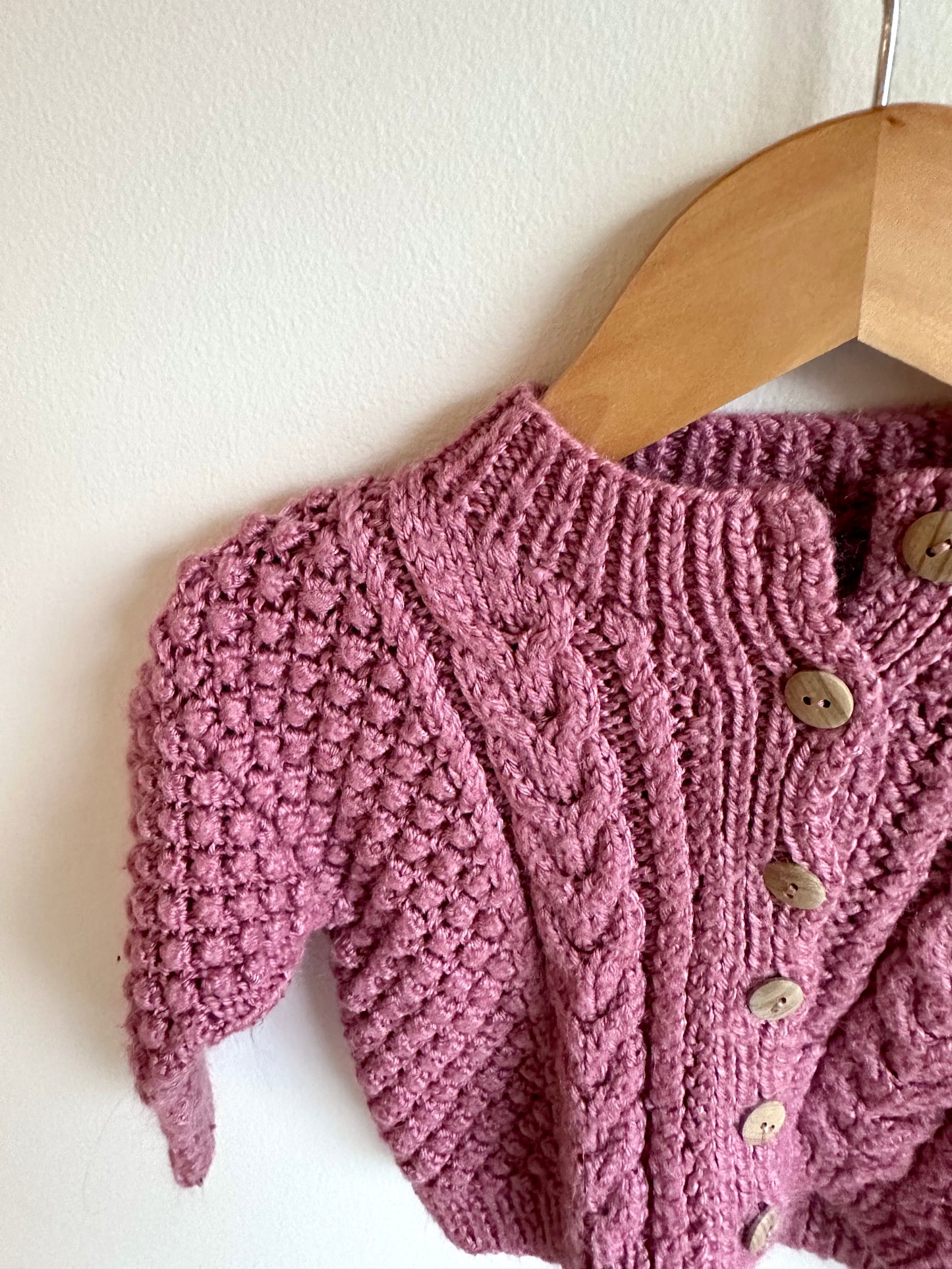 Blush Cable Knit Cardigan / 6-12m