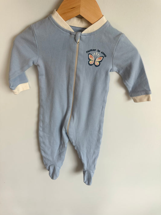 Blue Butterfly Zip Sleeper / 3-6m