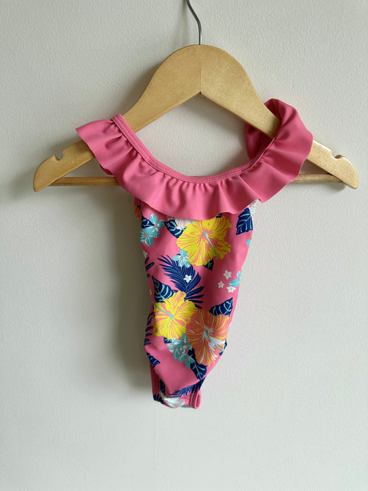 Pink Floral Ruffle Swimsuit / 3-6m