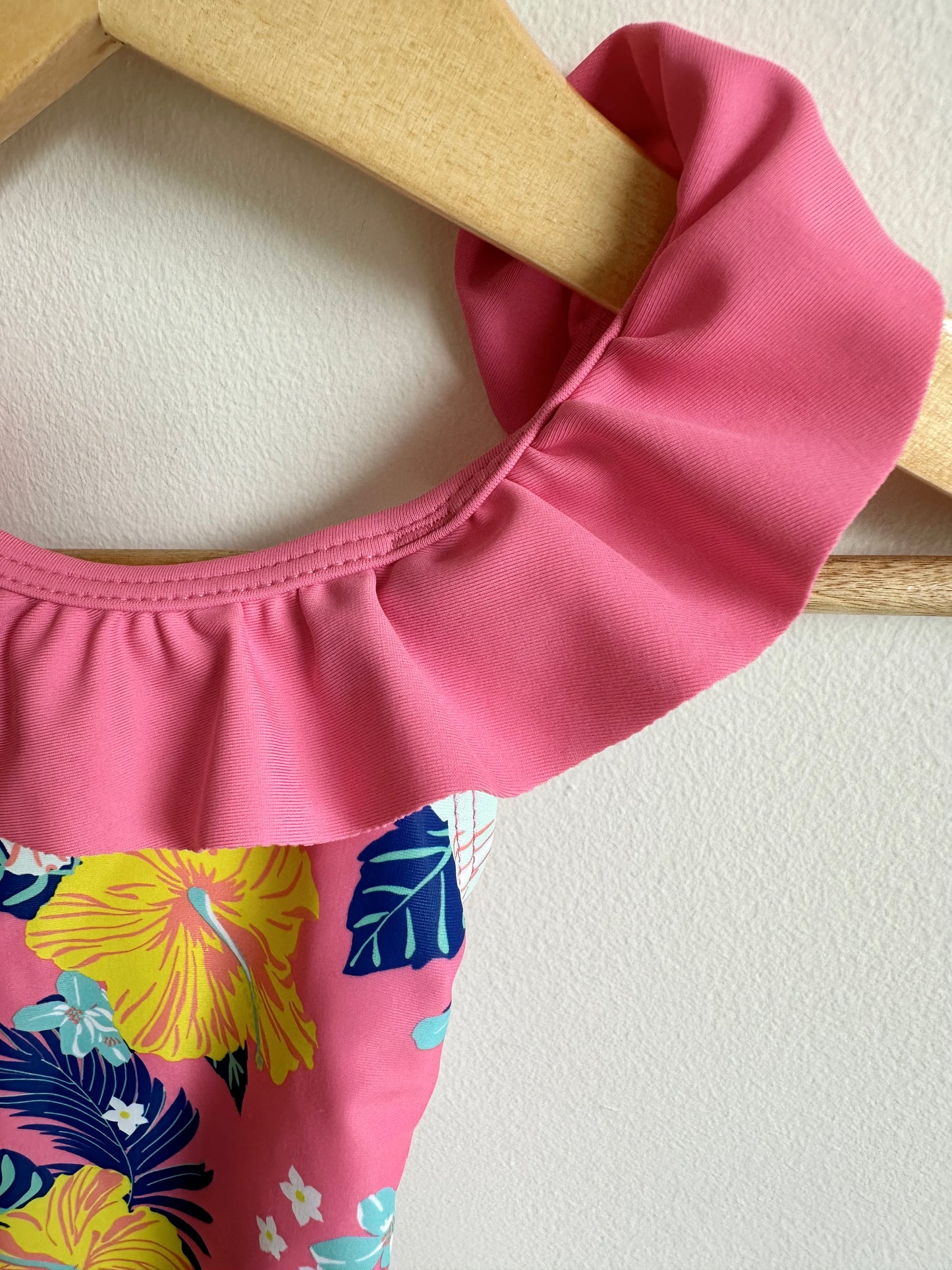 Pink Floral Ruffle Swimsuit / 3-6m