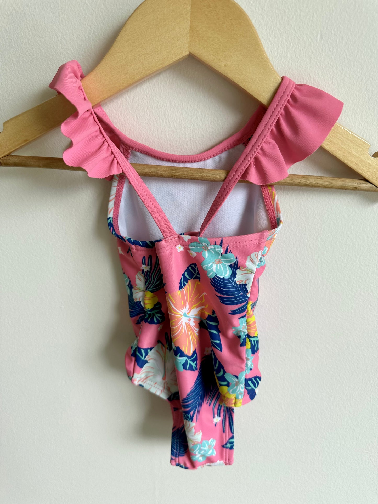 Pink Floral Ruffle Swimsuit / 3-6m