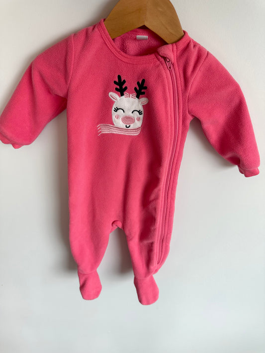 Pink Reindeer Fleece Sleeper / 6m