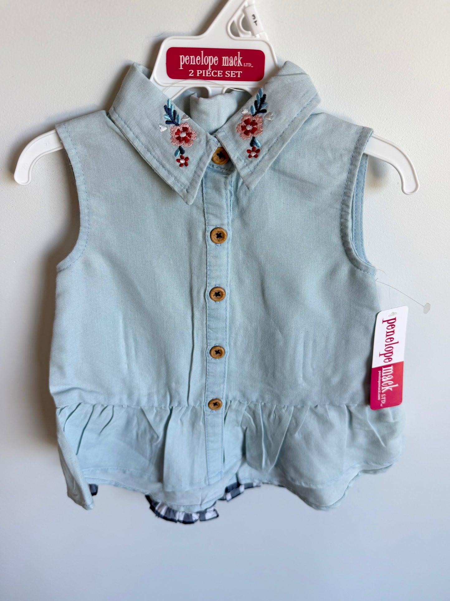Embroidery Collar + Checkered Shorts Set (With tags) / 3T