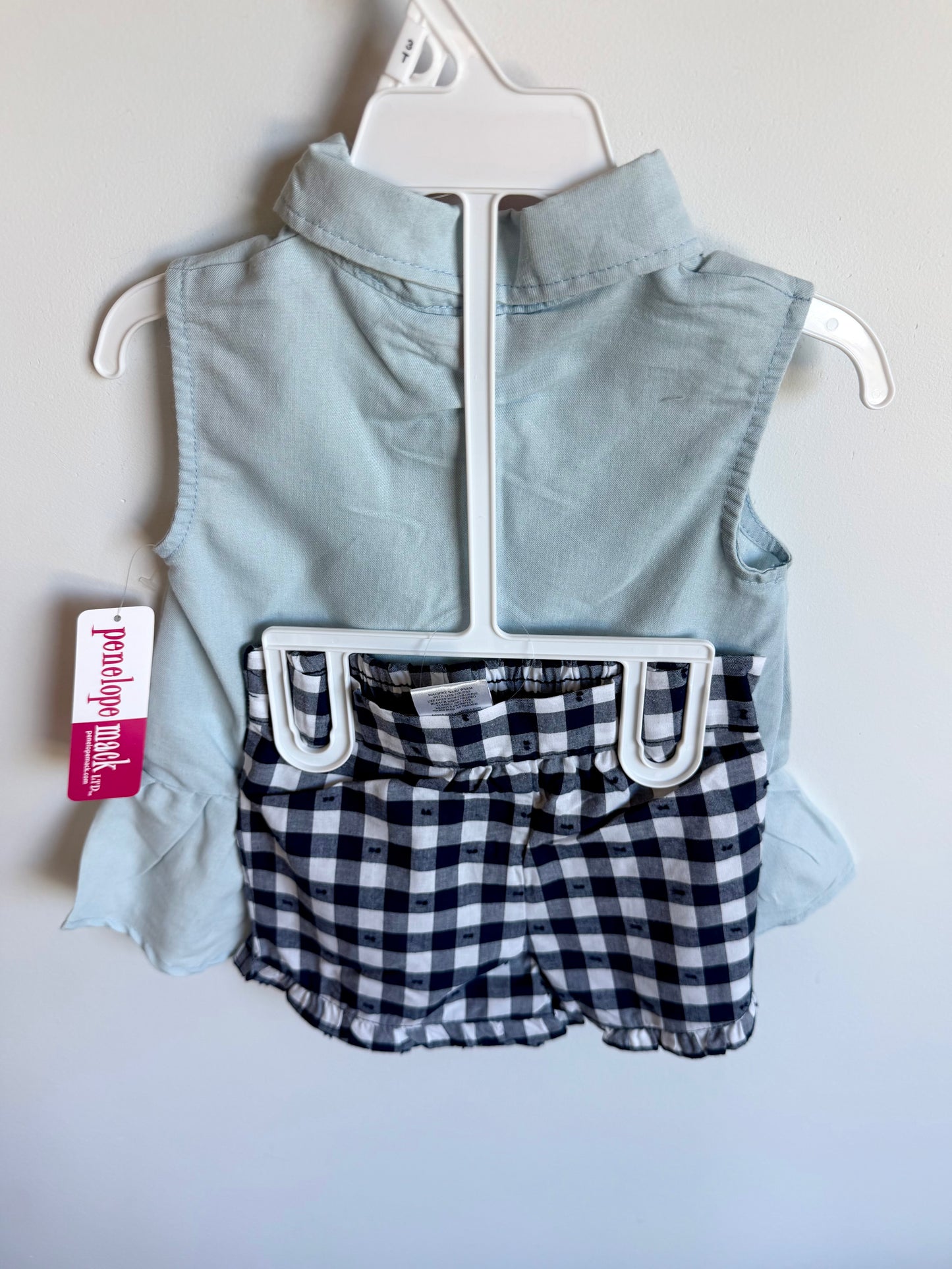 Embroidery Collar + Checkered Shorts Set (With tags) / 3T