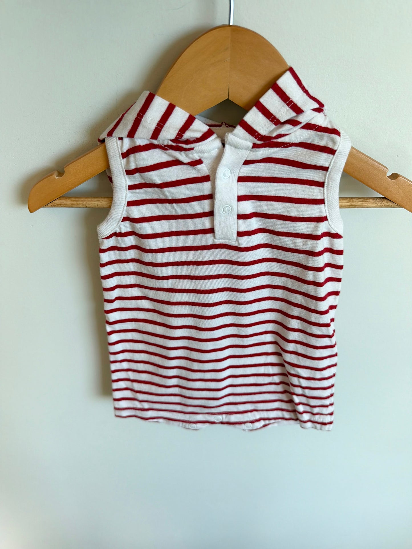 Red Striped Hood Romper / 3-6m