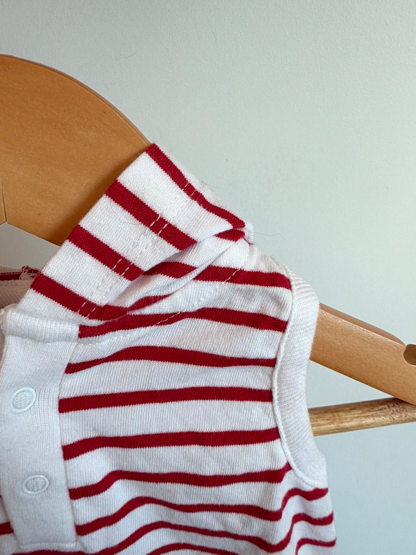 Red Striped Hood Romper / 3-6m