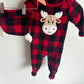 Fleece Buffalo Plaid Moose Sleeper + Toque Set / 3-6m