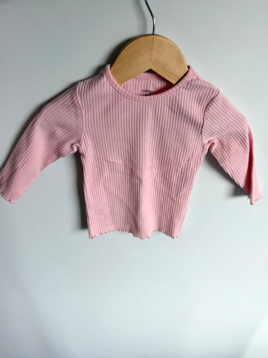 Pink Ribbed Long Sleeve Top / 6-12m