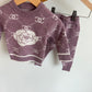 Purple Flower Knit Sweater + Pants Set / 12m