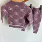 Purple Flower Knit Sweater + Pants Set / 12m