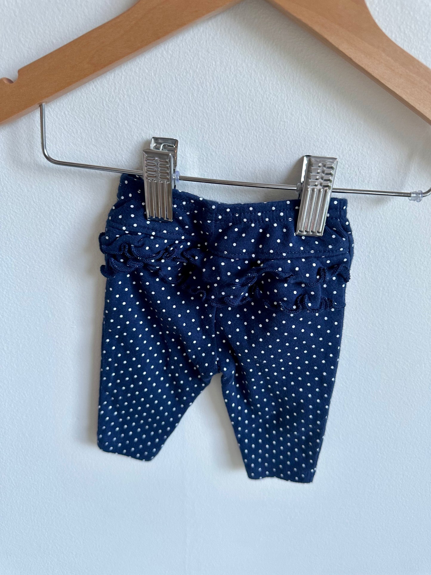 Dotted Navy Ruffle Bottom Pants / 0m