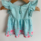 Blue Ruffle Sleeve Floral Dress + Leggings Set / 3-6m