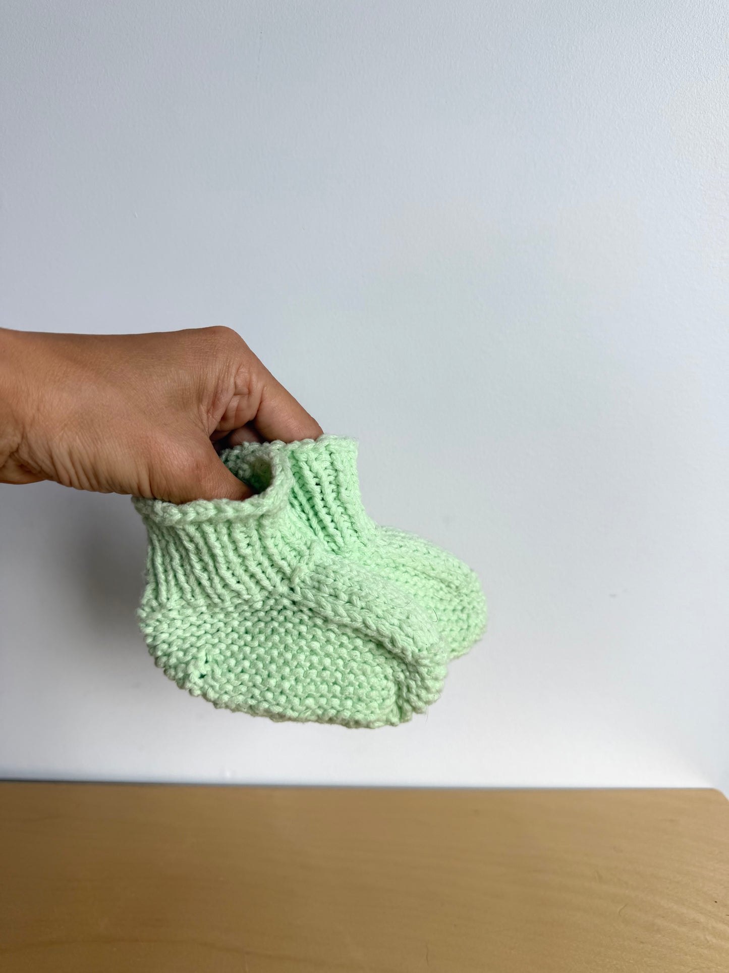 Handmade Mint Knit Slippers / 6-9m?