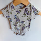 Grey Bodysuit with Purple Flowers / 3-6m