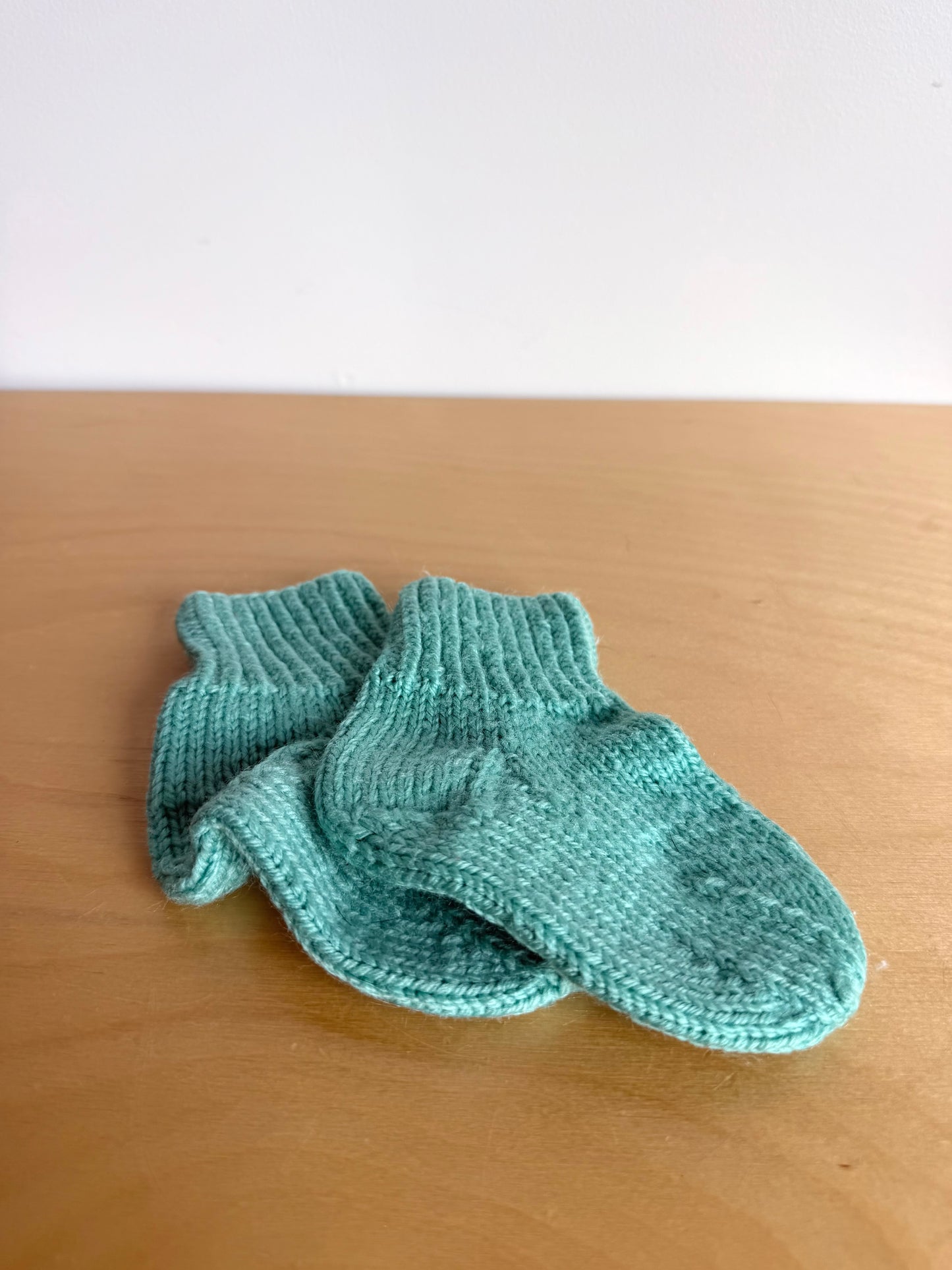 Handmade Teal Knit Slippers / 6-12m?