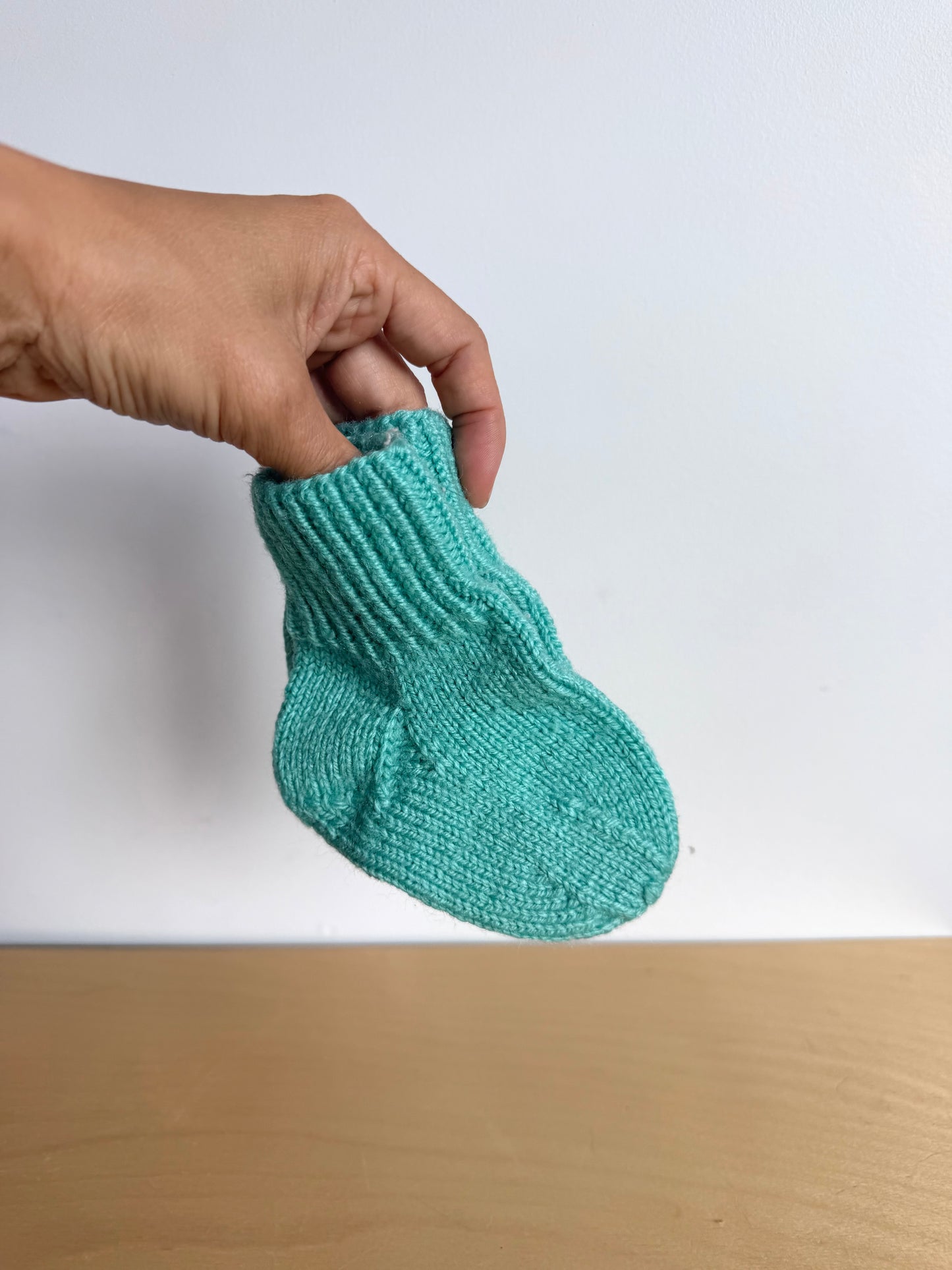 Handmade Teal Knit Slippers / 6-12m?