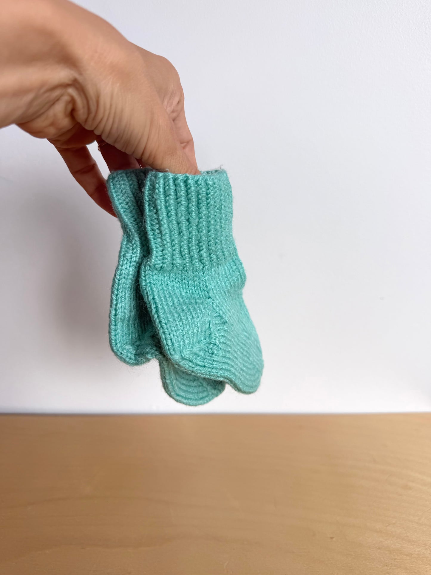 Handmade Teal Knit Slippers / 6-12m?