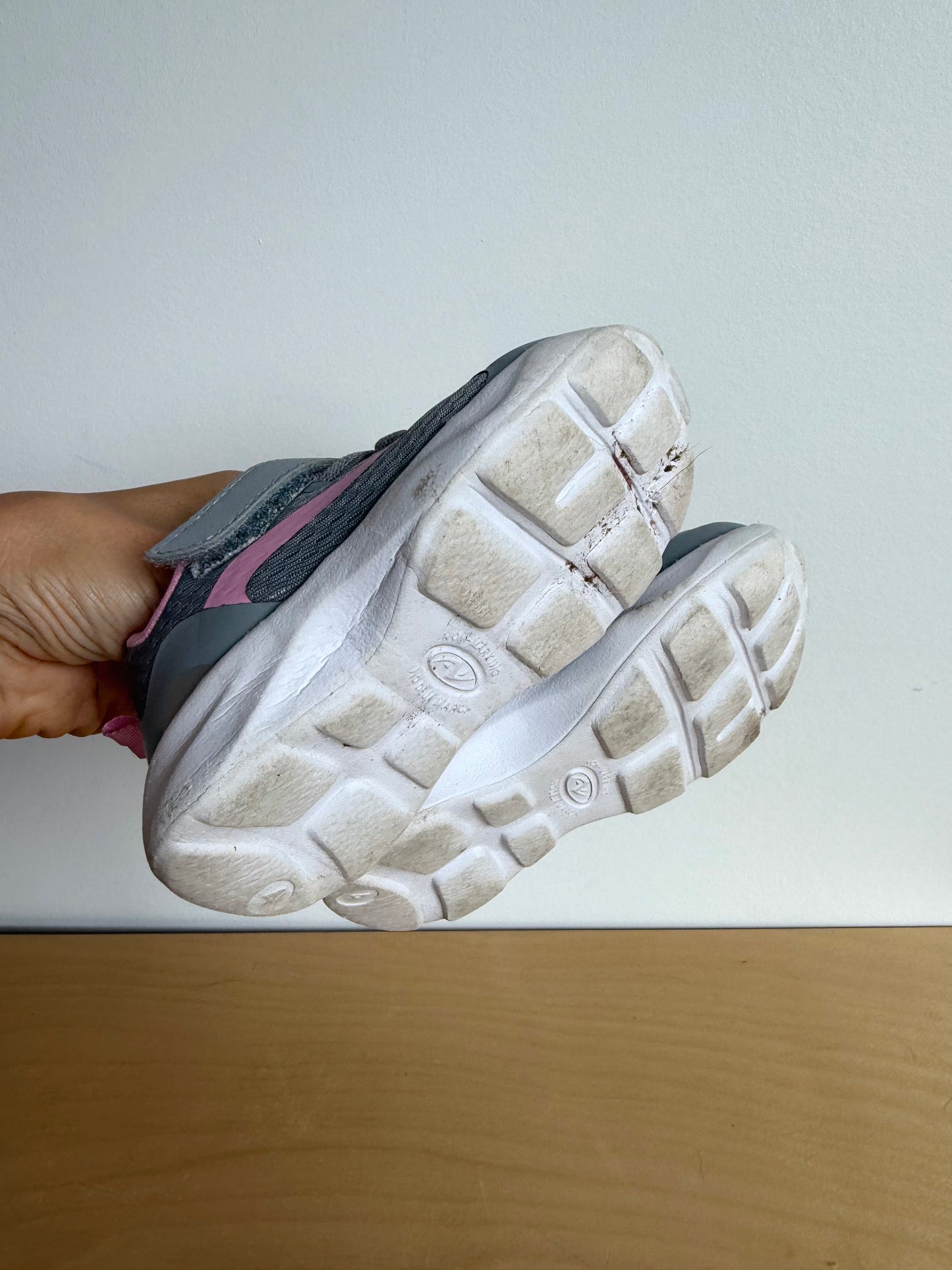 Grey with Pink Detail Velcro Shoes / Size 4 Toddler