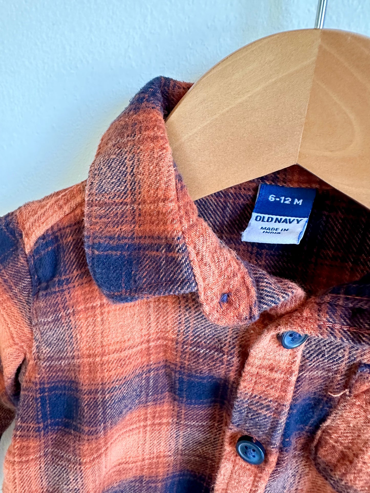 Burnt Orange + Navy Flannel / 6-12m