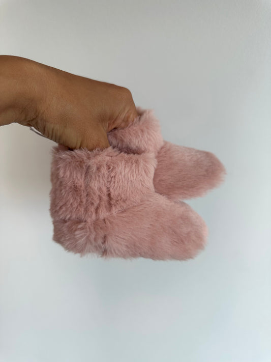 Pink Faux Fur Slippers (With Tags) / 6-12m