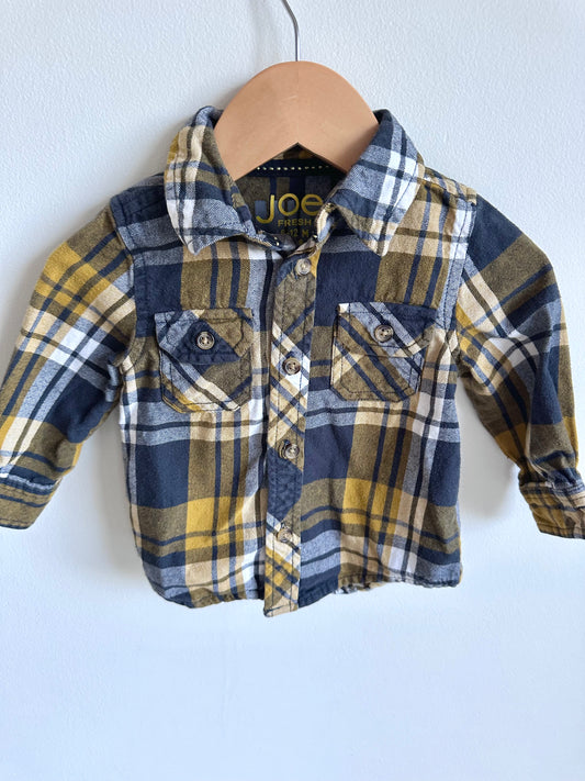 Button Up Blue Yellow Plaid / 6-12m