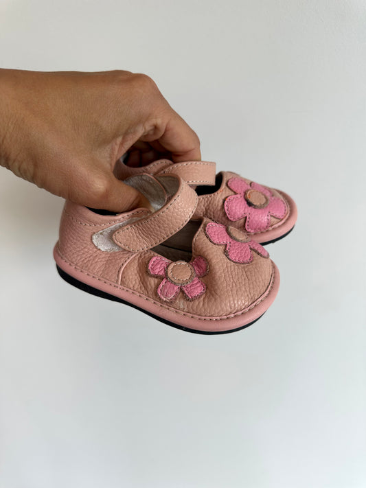 Pink Floral Leather Squeeks Shoe / Size 3 Toddler