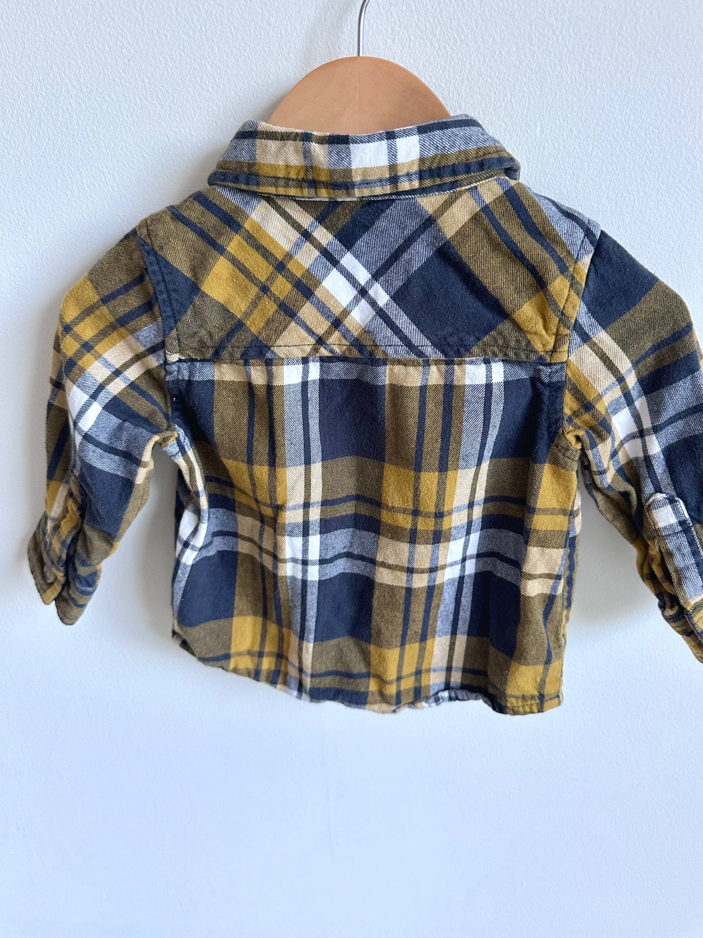 Button Up Blue Yellow Plaid / 6-12m