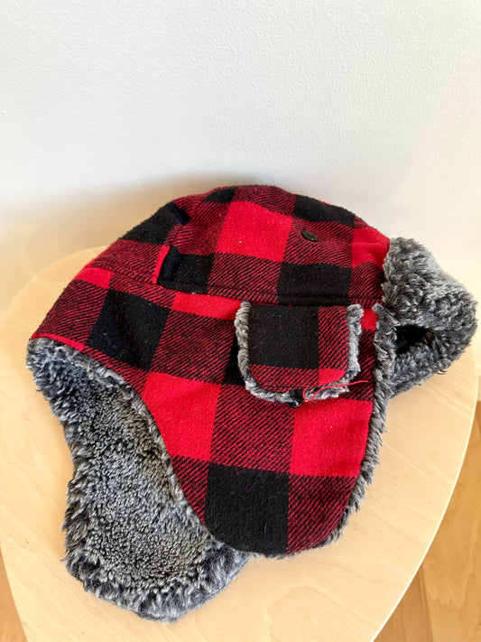 Red Plaid Toque with Ear Covers / 3-4 years (56cm)