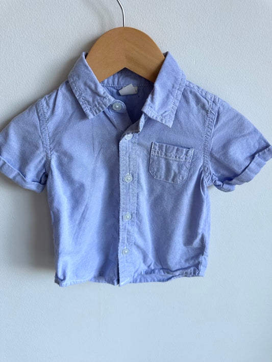 Blue Short Sleeve Button Up Top / 12-18m