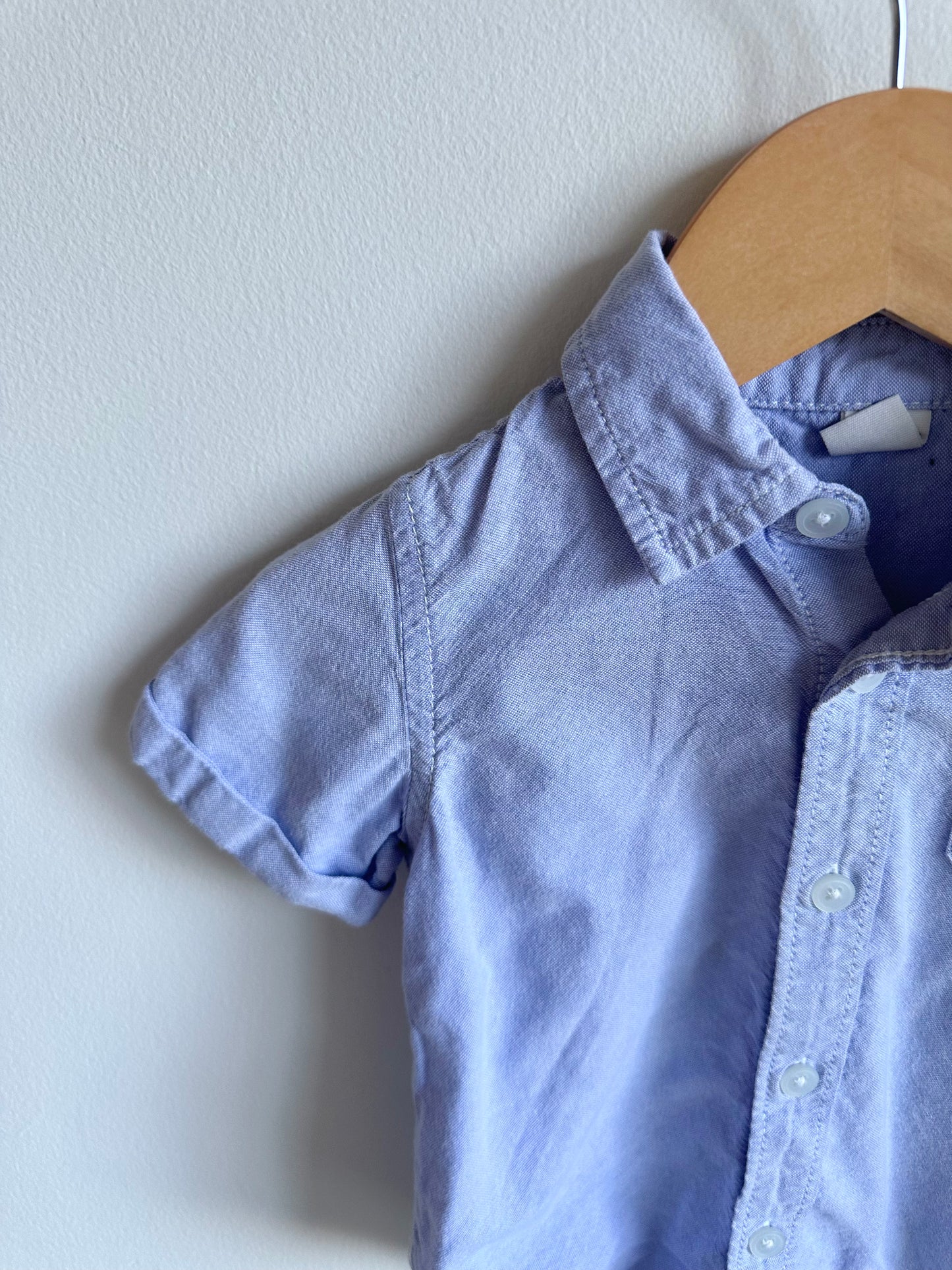 Blue Short Sleeve Button Up Top / 12-18m