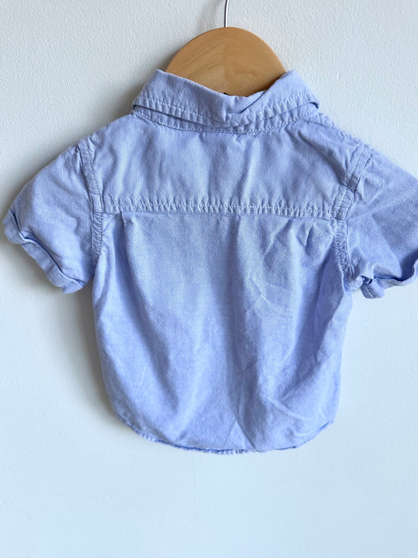 Blue Short Sleeve Button Up Top / 12-18m