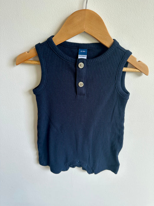 Ribbed Navy Romper / 12-18m