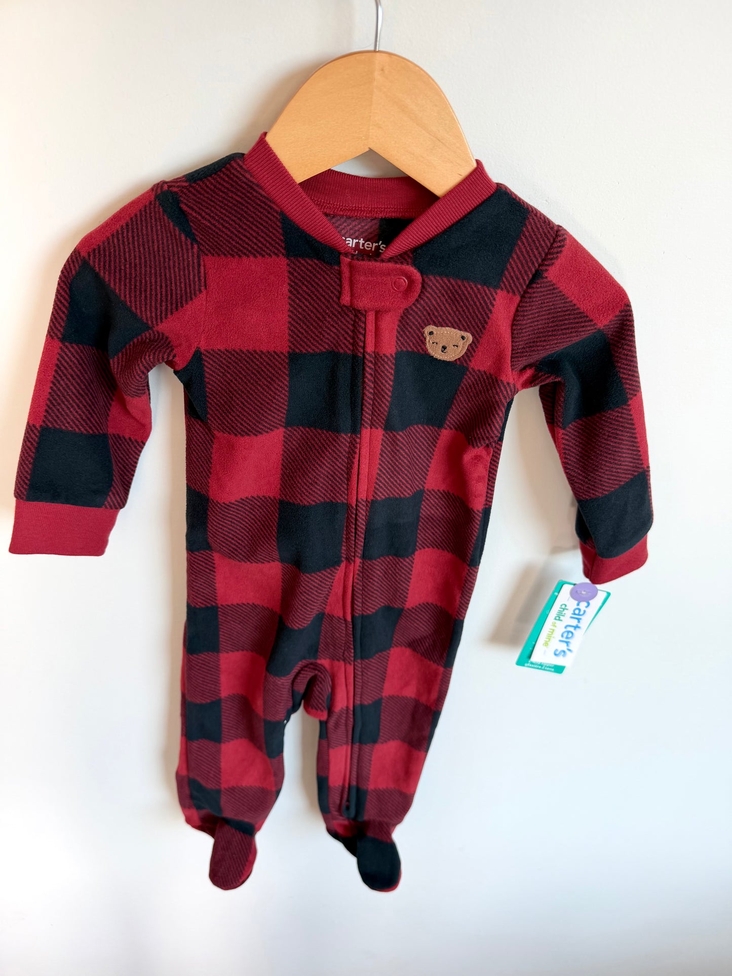 Fleece Buffalo Plaid Teddy Sleeper (With Tags) / 6-9m