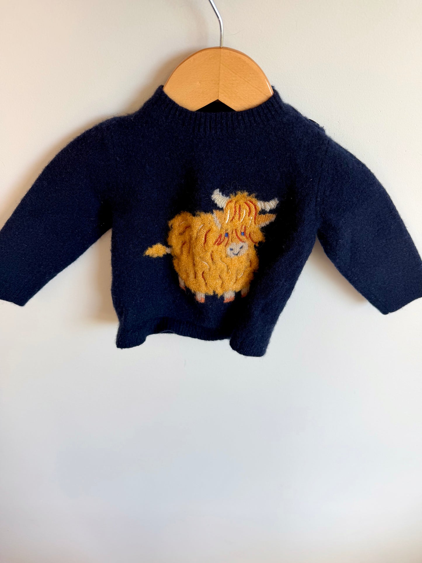 JoJo Maman Bebe Lambswool Highland Cow Sweater / 6-12m