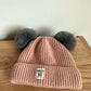 Pink Knit Toque with Grey Pom Poms / 6-12m