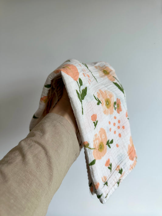 Peach Flower Muslin Swaddle Blanket