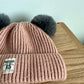 Pink Knit Toque with Grey Pom Poms / 6-12m