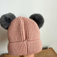 Pink Knit Toque with Grey Pom Poms / 6-12m