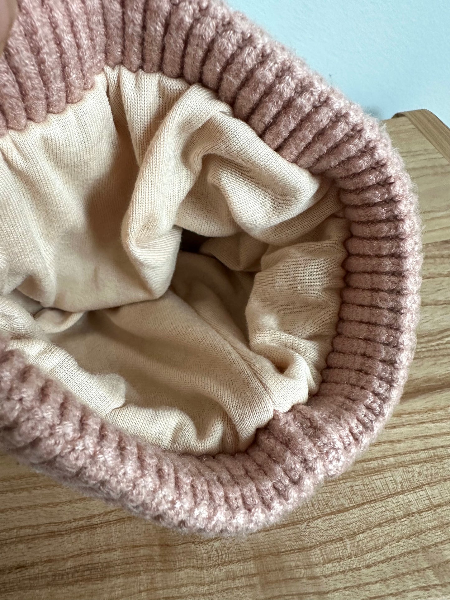 Pink Knit Toque with Grey Pom Poms / 6-12m