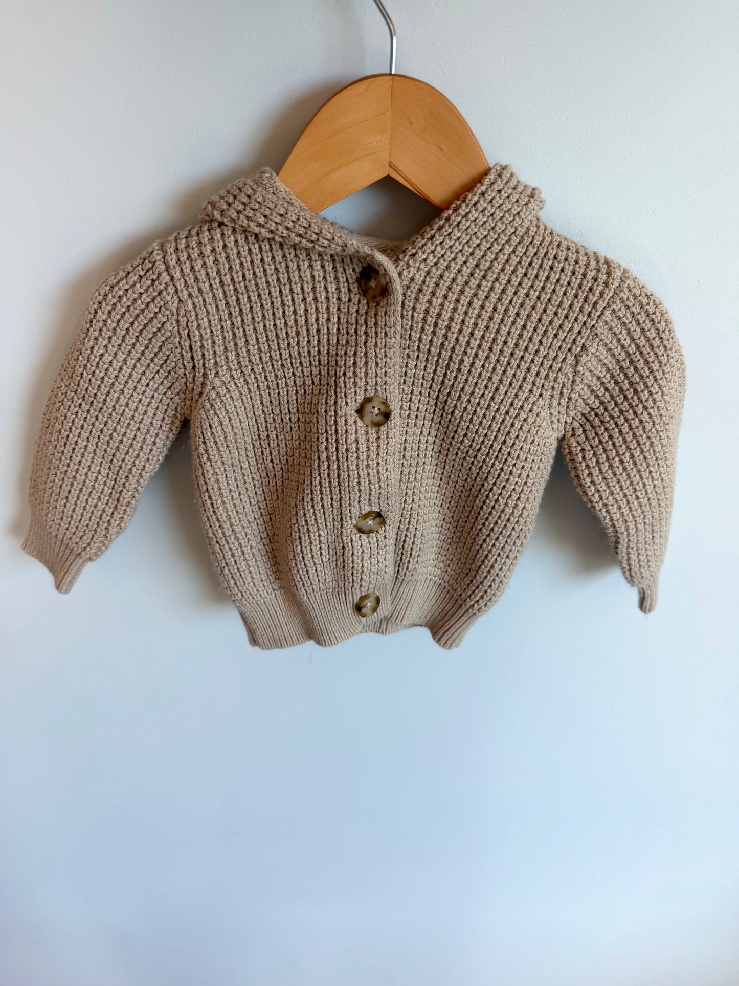 Tan Knit Hooded Cardigan / 9m