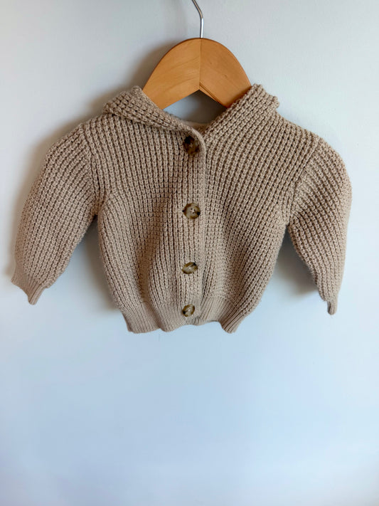 Tan Knit Hooded Cardigan / 9m