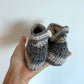 Grey Striped Slippers with Button / 0-6m