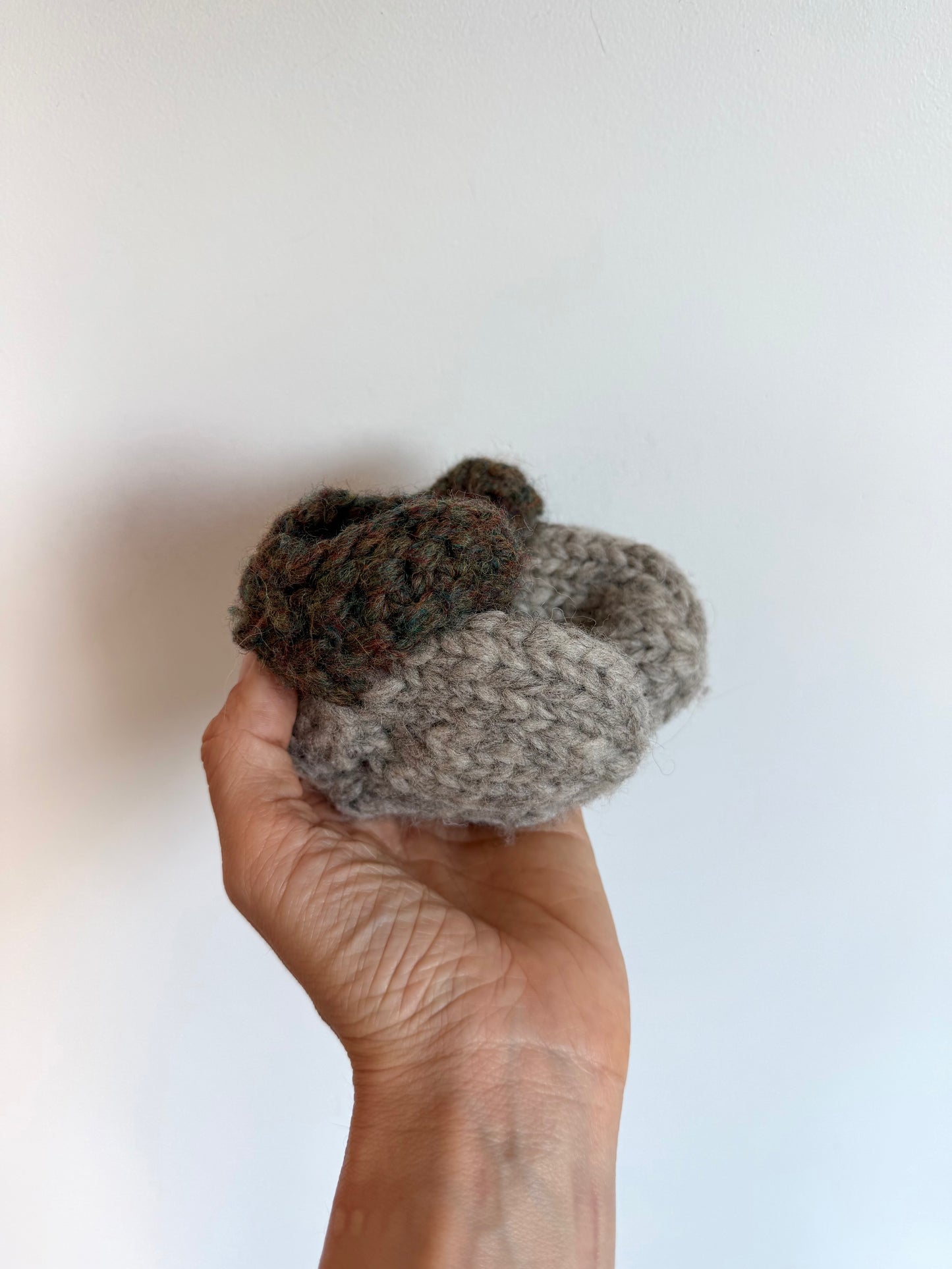 Grey + Brown Wool Knit Slippers / 0-6m
