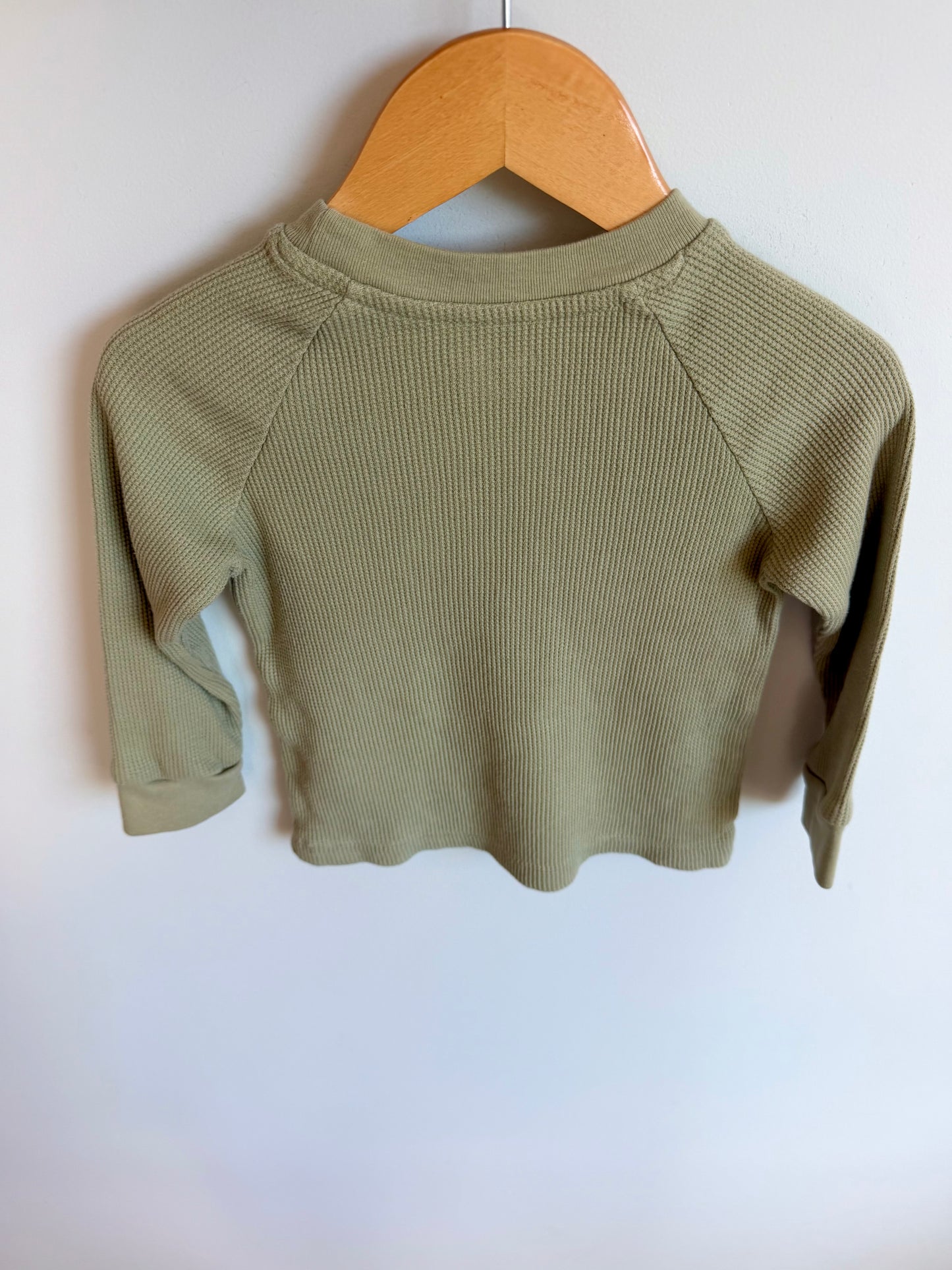 Sage Waffle Knit Blue Truck Long Sleeve / 2T
