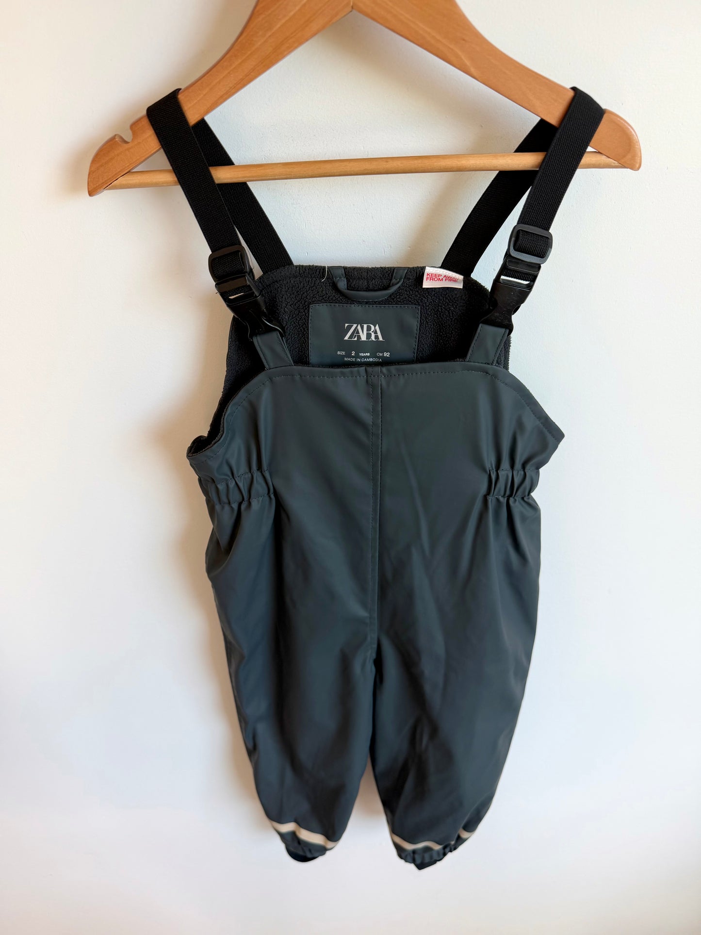 Zara Charcoal Fleece Lined Rain Overalls / 2T