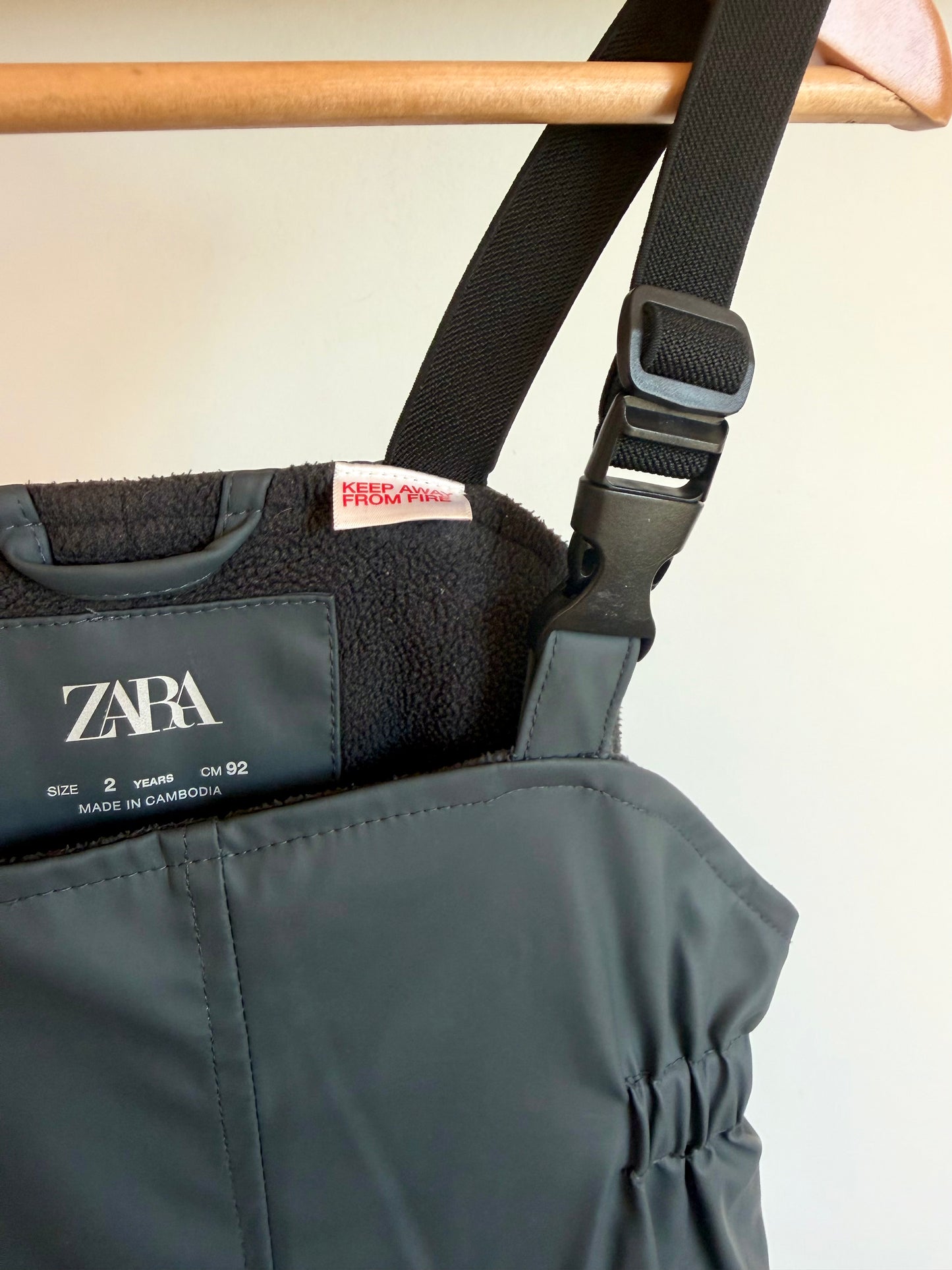 Zara Charcoal Fleece Lined Rain Overalls / 2T