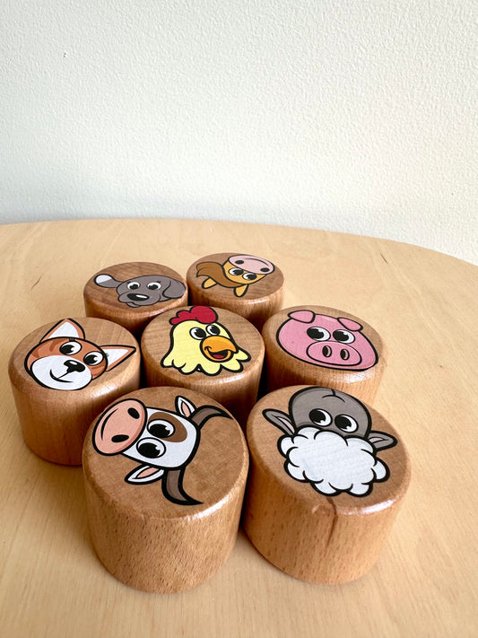 Set of 7 Wooden Animal Faces