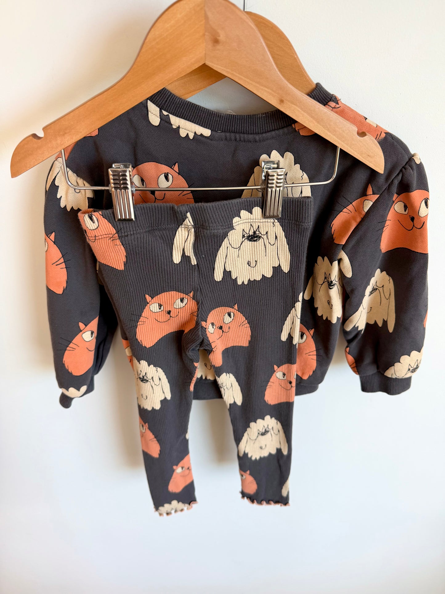 H&M Cat + Dog Face Crew + Ribbed Leggings Set / 2-3T